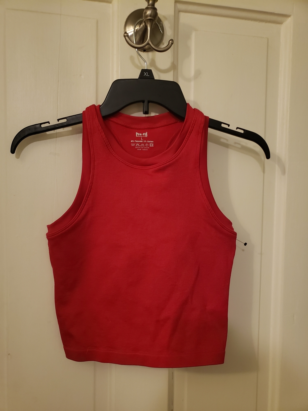 Women's Red Ribbed Tank Top - Sleeveless Crewneck